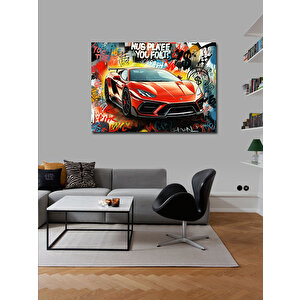 Kanvas Tablo Grafitili Kırmızı Spor Araba 50x70 cm
