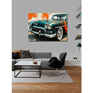 Kanvas Tablo Mavi Klasik Araba İllüstrasyonu 70x100 cm
