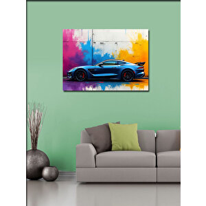 Kanvas Tablo Mavi Spor Araba Çizimi 70x100 cm