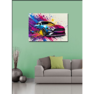 Kanvas Tablo Renkli Spor Araba Çizimi 70x100 cm