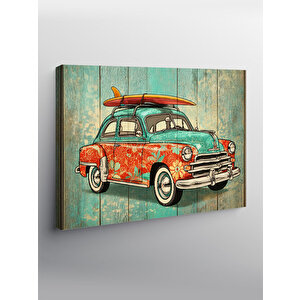 Kanvas Tablo Çiçek Desenli Retro Araba 100x140 cm