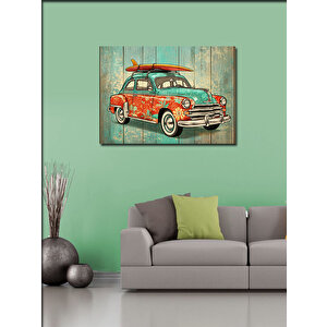 Kanvas Tablo Çiçek Desenli Retro Araba 50x70 cm