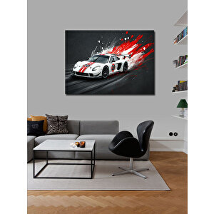 Kanvas Tablo Beyaz Spor Araba Aksiyonu 70x100 cm