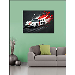 Kanvas Tablo Beyaz Spor Araba Aksiyonu 70x100 cm