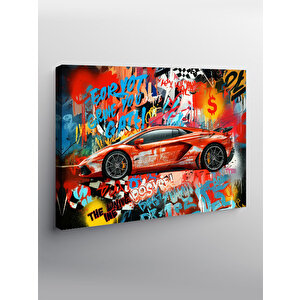 Kanvas Tablo Grafitili Kırmızı Spor Araba 70x100 cm
