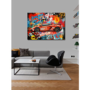 Kanvas Tablo Grafitili Kırmızı Spor Araba 70x100 cm