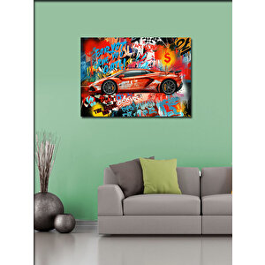 Kanvas Tablo Grafitili Kırmızı Spor Araba 70x100 cm