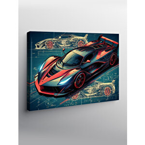 Kanvas Tablo Kırmızı Spor Araba Çizimi 70x100 cm