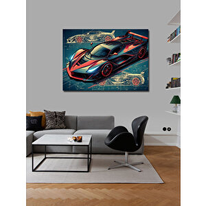 Kanvas Tablo Kırmızı Spor Araba Çizimi 70x100 cm