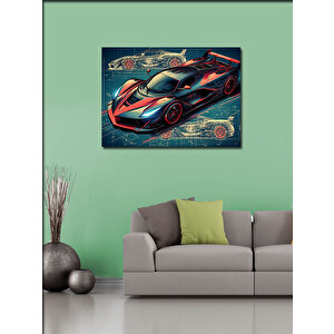 Kanvas Tablo Kırmızı Spor Araba Çizimi 100x140 cm
