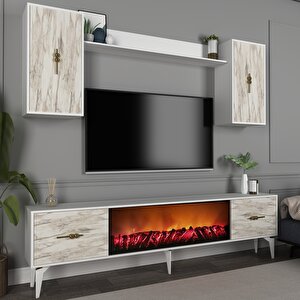 Si̇nta 180 Cm Şömi̇neli̇ (b) Tv Üni̇tesi̇ Takimi Beyaz-efesmermer Efes Mermer
