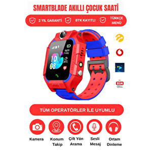Smartblade  Sim Kartlı Konum Takibi Ve Ortam Dinleme Özellikli Akıllı Çocuk Saati-2025 Yeni Model Alev Kırmızı