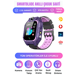 Smartblade  Sim Kartlı Konum Takibi Ve Ortam Dinleme Özellikli Akıllı Çocuk Saati-2025 Yeni Model Açık Mor