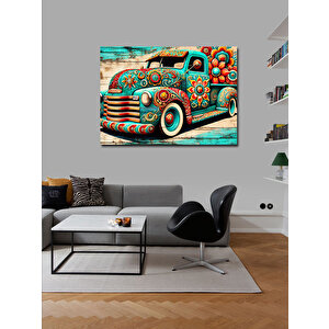Kanvas Tablo Çiçek Desenli Nostaljik Araba 50x70 cm