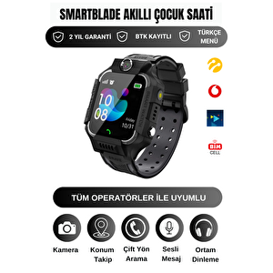 Smartblade  Sim Kartlı Konum Takibi Ve Ortam Dinleme Özellikli Akıllı Çocuk Saati-2025 Yeni Model Bakır Siyah