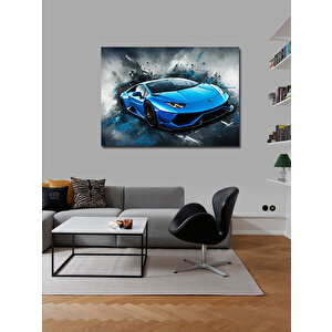 Kanvas Tablo Mavi Lamborghini Spor Araba 100x140 cm