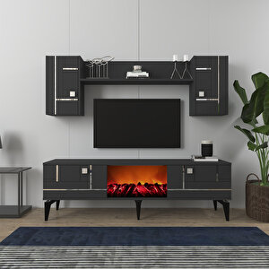 Madera Şömineli Tv Ünitesi Takımı Antrasit Gümüş