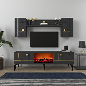 Madera Şömineli Tv Ünitesi Takımı Antrasit Gold