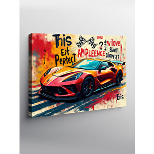 Kanvas Tablo Grafitili Kırmızı Spor Araba 100x140 cm