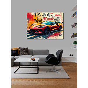 Kanvas Tablo Grafitili Kırmızı Spor Araba 100x140 cm