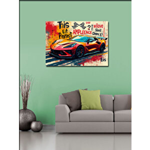 Kanvas Tablo Grafitili Kırmızı Spor Araba 100x140 cm