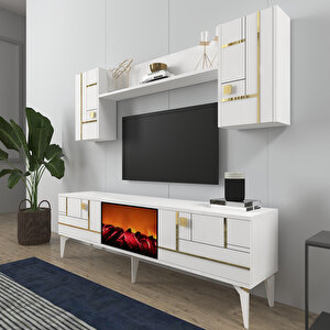 Madera Şömineli Tv Ünitesi Takımı Beyaz gold