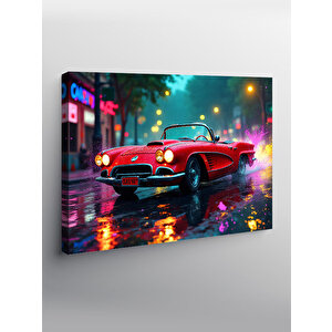 Kanvas Tablo Kırmızı Klasik Spor Araba Gece 70x100 cm