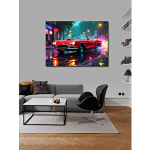 Kanvas Tablo Kırmızı Klasik Spor Araba Gece 70x100 cm