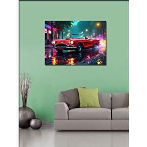 Kanvas Tablo Kırmızı Klasik Spor Araba Gece 70x100 cm