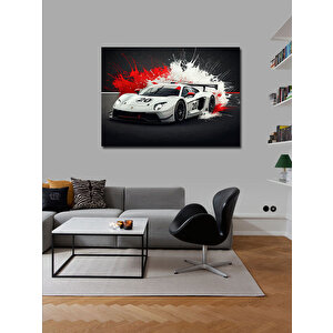 Kanvas Tablo Beyaz Spor Araba Çizimi 100x140 cm