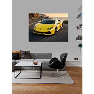 Kanvas Tablo Sarı Spor Araba  Sahil Yolunda 70x100 cm