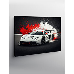 Kanvas Tablo Beyaz Spor Araba Çizimi 50x70 cm