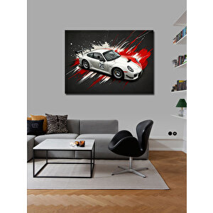 Kanvas Tablo Beyaz Spor Araba Aksiyonu 50x70 cm