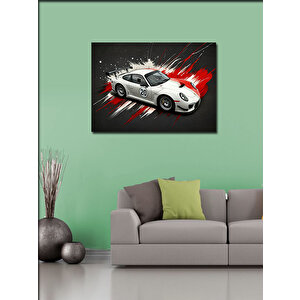 Kanvas Tablo Beyaz Spor Araba Aksiyonu 50x70 cm