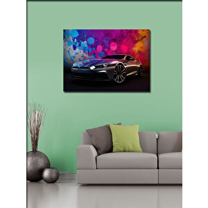 Kanvas Tablo Neon Işıklı Spor Araba 100x140 cm