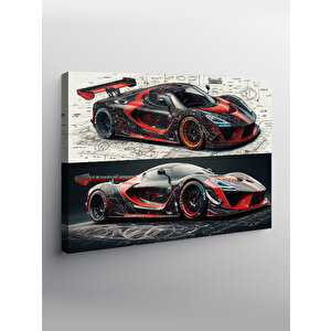 Kanvas Tablo Kırmızı Spor Araba Çizimi 70x100 cm