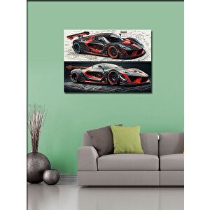 Kanvas Tablo Kırmızı Spor Araba Çizimi 70x100 cm