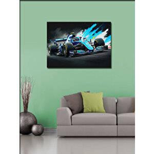 Kanvas Tablo Mavi Formula 1 Araba Aksiyonu 100x140 cm