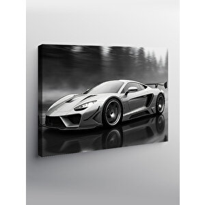 Kanvas Tablo Beyaz Spor Araba Çizimi 50x70 cm