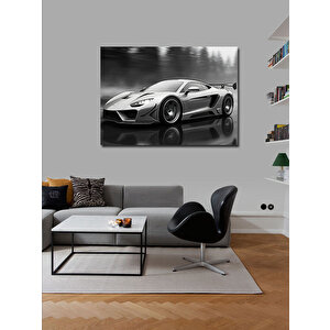 Kanvas Tablo Beyaz Spor Araba Çizimi 70x100 cm