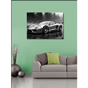 Kanvas Tablo Beyaz Spor Araba Çizimi 70x100 cm