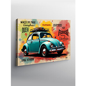 Kanvas Tablo Mavi Retro Vosvos Araba 50x70 cm