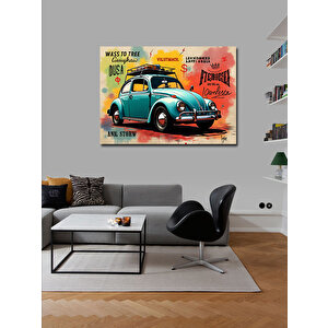 Kanvas Tablo Mavi Retro Vosvos Araba 50x70 cm