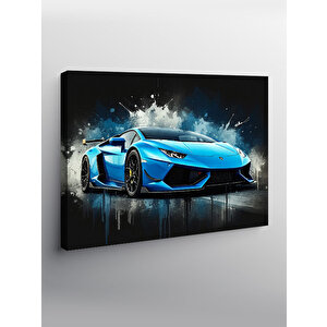 Kanvas Tablo Mavi Spor Araba Sahilde 50x70 cm