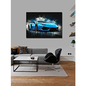 Kanvas Tablo Mavi Spor Araba Sahilde 50x70 cm