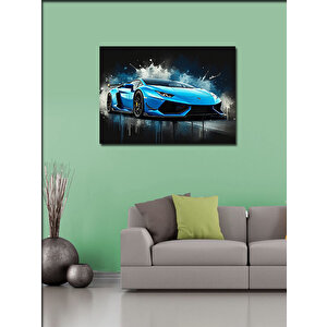 Kanvas Tablo Mavi Spor Araba Sahilde 50x70 cm