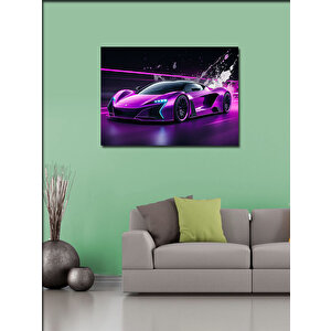 Kanvas Tablo Mor Spor Araba Çizimi 70x100 cm