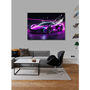 Kanvas Tablo Mor Spor Araba Çizimi 100x140 cm