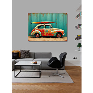 Kanvas Tablo Çiçek Desenli Nostaljik Araba 100x140 cm