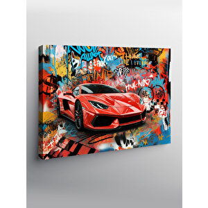 Kanvas Tablo Grafitili Kırmızı Spor Araba 70x100 cm